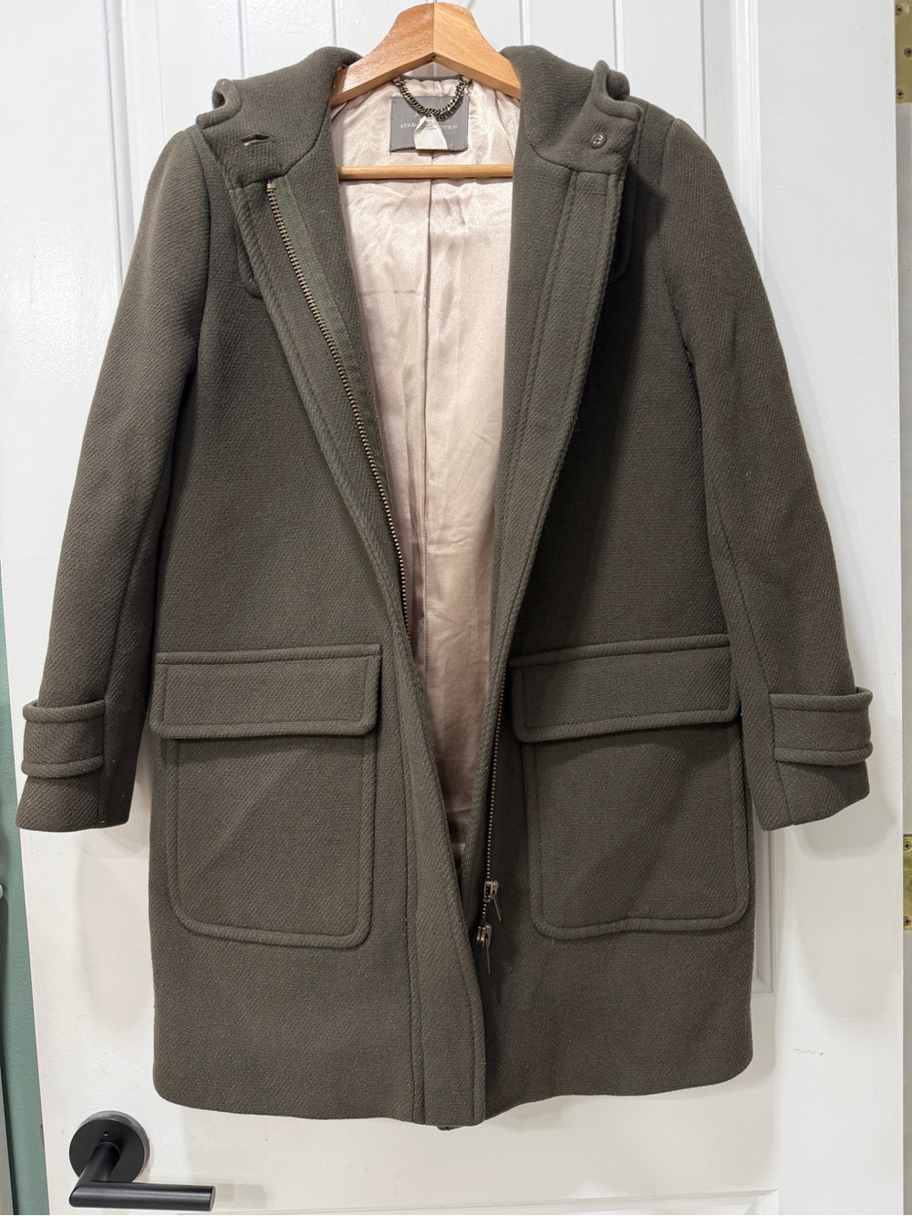 J.Crew Olive Green Stadium Cloth Wool-Blend Coat